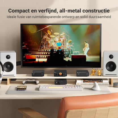 Fosi Audio P4 Mini Voorversterker met 3 RCA-ingangen, Preamp voor Versterkers/Actieve Subwoofers/Luidsprekers, 3-traps instelbare versterking (3/6/9 dB) en bass/treble-regeling, V3-afgeleid ontwerp