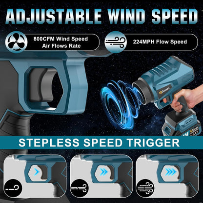 Accu-bladblazer, borstelloze motor met 2x4.0Ah accu's, bladblazer, luchthoeveelheid 800m³/h, traploos verstelbaar versnellingsbak, 3 sproeiers, 0,82 kg, licht voor tuin, blad, stof & sneeuw'