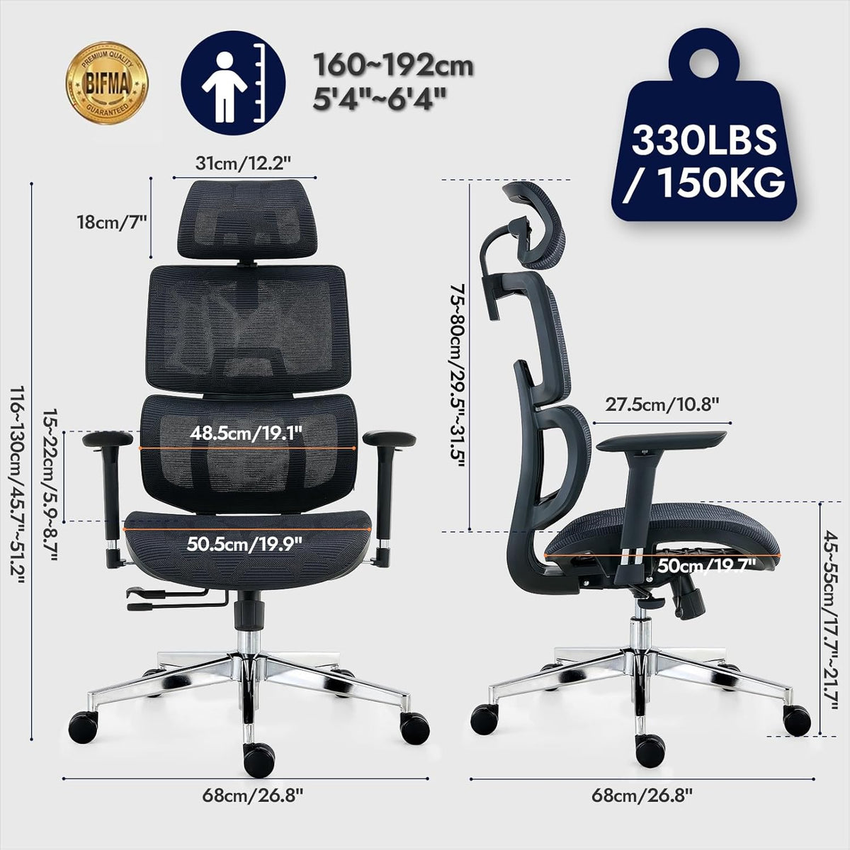 Ergonomische Bureaustoel – Bureaustoel Met Hoge Rugleuning – Gamingstoel – Kantoorstoel – Computerstoel – Verstelbare Lendensteun – Ademend Gaas – 3D-Armleuningen Met Hoofdsteun
