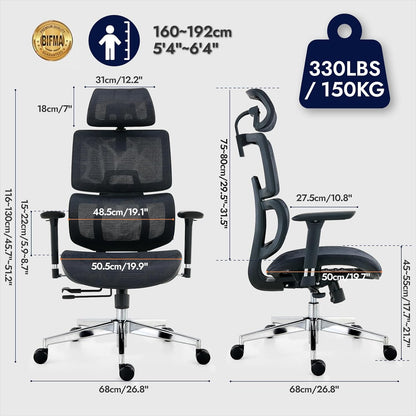 Ergonomische Bureaustoel – Bureaustoel Met Hoge Rugleuning – Gamingstoel – Kantoorstoel – Computerstoel – Verstelbare Lendensteun – Ademend Gaas – 3D-Armleuningen Met Hoofdsteun