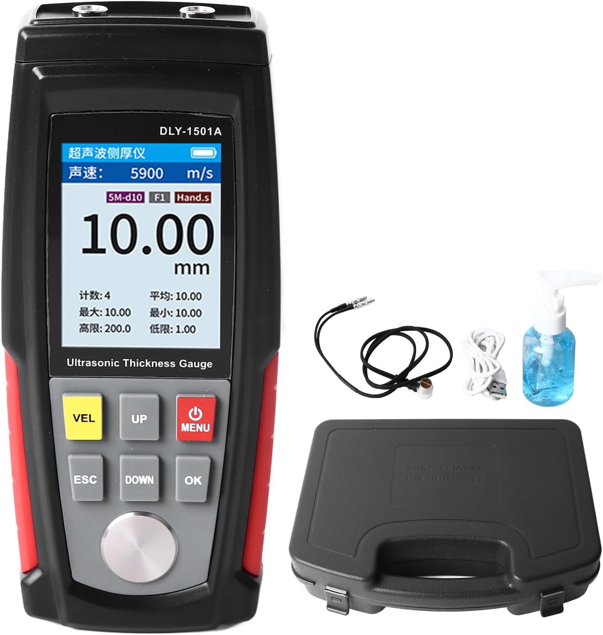 Digitale diktemeter met sonde, elektrische diktemeter, ultrasone diktemeter voor glazen buis, metaal, keramiek