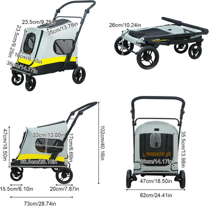 BingoPaw Hondenwagen voor kleine honden, opvouwbare hondenbuggy tot 20 kg, hondrolley met 4 wielen, 3 netramen, verstelbare handgreep, veiligheidsgordel, voor boswandeling, stadswandeling en