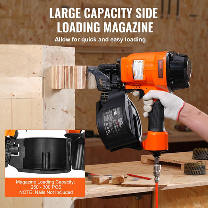VEVOR Pneumatic Roller Nailer 45-70 mm Pneumatic Spool Nailer 15° MCN70 70-120 PSI Nail Head Φ5.5 - Φ7 mm Nail Gun for Pallets, Crates, Frames Cladding Fences