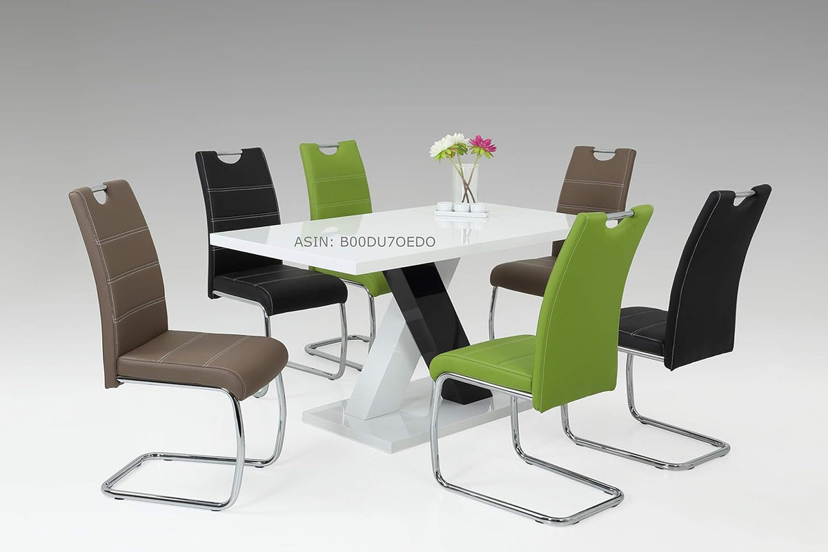 Apollo Set van 2 schommelstoelen, keukenstoel Flora, kunstleder groen, handgrepen, verchroomd metalen frame, 42 x 57 x 98 cm