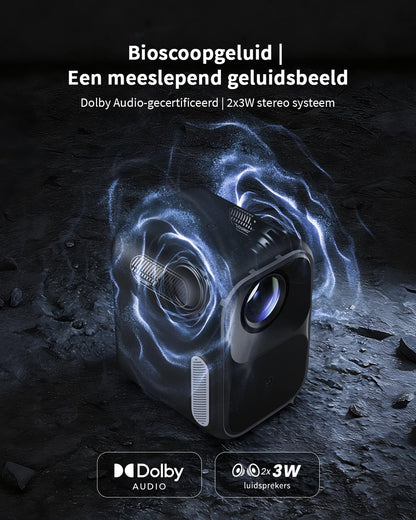 WEMAX Mini Beamer met Google TV & Officieel Netflix - 1080P Full HD Smart Projector (4K Support) - 300 ISO Lumen - Auto Focus & Keystone - Dolby Audio - Draagbare Beamer voor Thuisbioscoop & Gaming