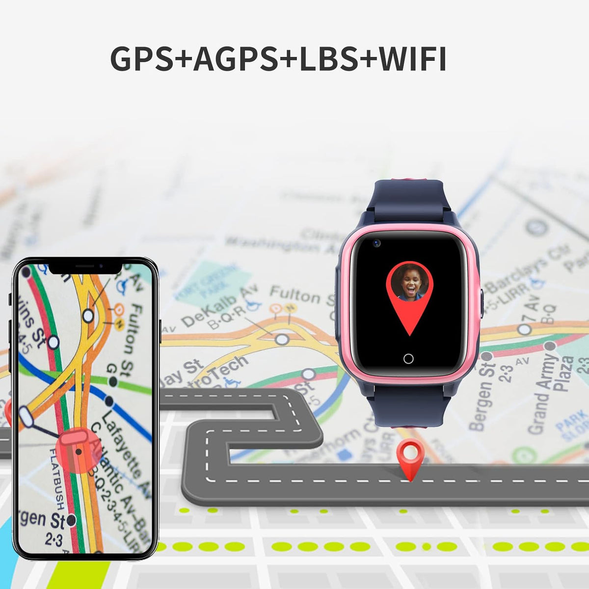 Smartwatch Kids GPS met 4G WiFi Video-oproep SOS-camera Waterdicht Bericht Wekker Stopwatch Klasse-modus Muziekspeler Trillingsmelding Cadeau voor Jongens Meisjes Compatibel met iPhone Android