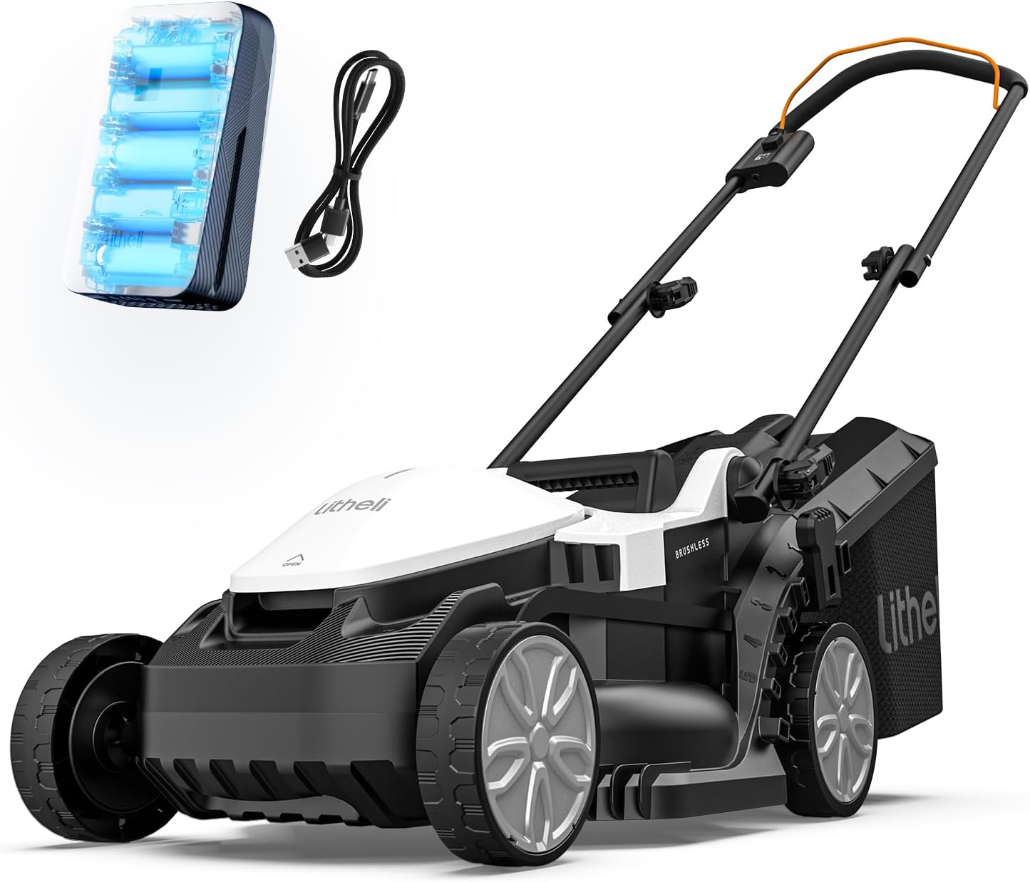 Litheli Accugrasmaaier, 20 V/33 cm maaibreedte, borstelloos, tot 200 m², opvangbak van 30 liter, 25-65 mm maaihoogte, incl. 4,0 Ah accu