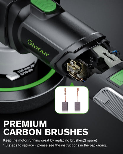 Ginour 900 W excentrische polijstmachine, 6 snelheden, 5x 150 mm polijstspons, afneembare hand- & zijgreep, 3 m kabel, auto, boot, motorfiets