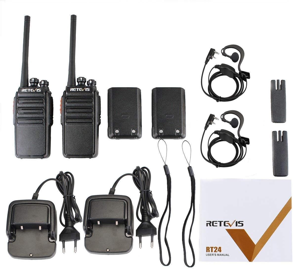 Retevis RT24 Professionele Portofoons met Headset PMR446 Vergunningsvrije Walkie Talkies 16 Kanalen CTCSS/DCS VOX Oplaadbaar Walkie Talkies met EU-stekker Laadstation en Lithium-ionbatterij (10 Stuks, Zwart)