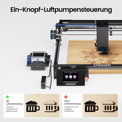 Longer 40W Laser Gravurgerät mit eigenentwickeltem Chip, 40000mW, 24000 mm/min, 3.5 Zoll Touchscreen & Offline-App Steuerung - für Metall, Holz, Acryl, Glas, Leder