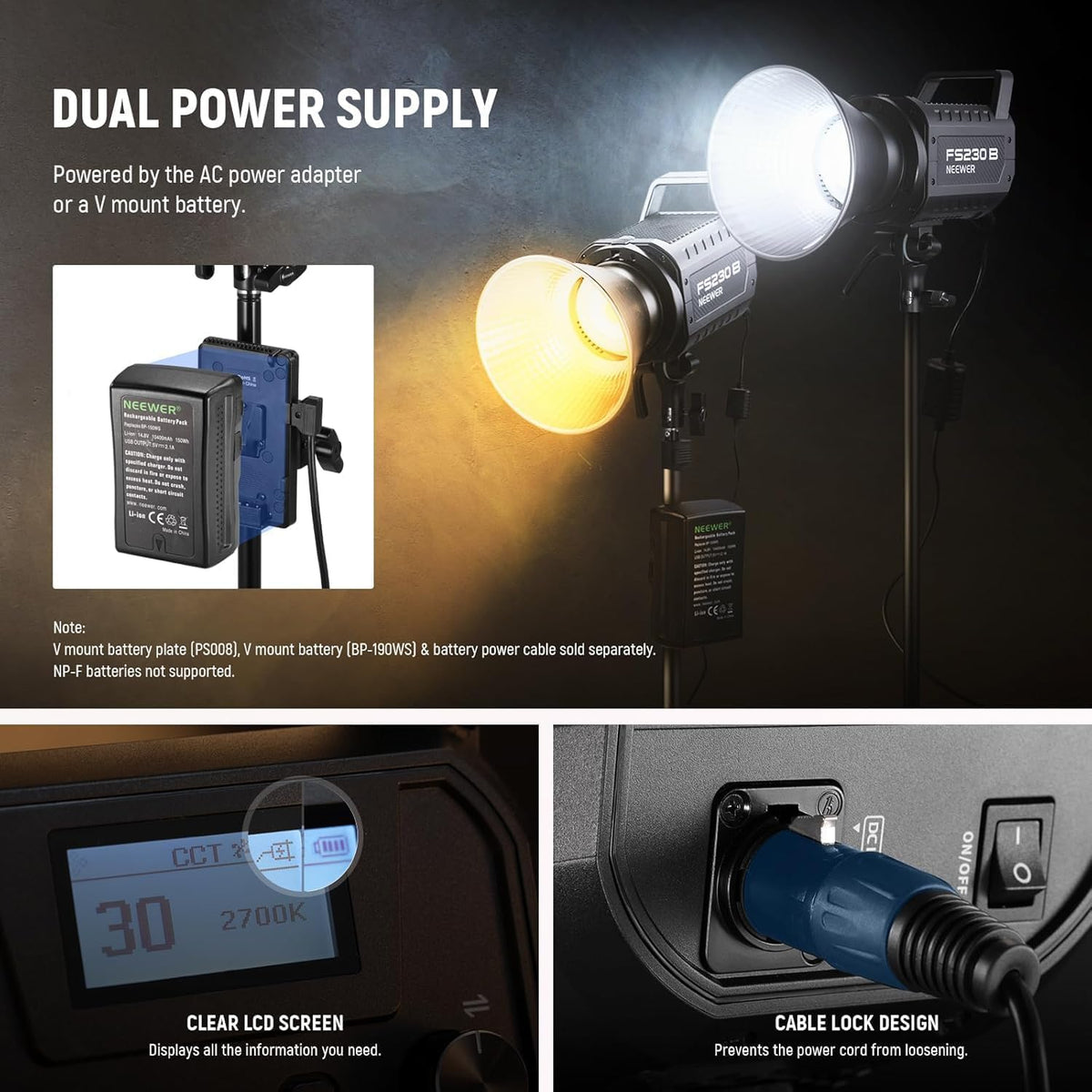 LED Studiolicht – Videolamp – Studiolamp – COB LED – Continu Licht – 230 W Bi-Color 2700K-6500K – 110.000 Lux/M, 2,4G/App-Bediening
