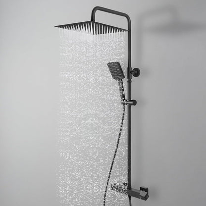 Thermostaat Doucheset – Douchegarnituur – Douchestang – Regendouche – Handdouche – 30x30 cm RVS Regendouche – 6 Straalsoorten Handdouche – Verstelbare Douchestang 88-124 cm – Matzwart Roestvrij Staal