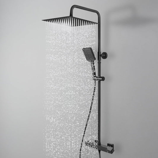 Thermostaat Doucheset – Douchegarnituur – Douchestang – Regendouche – Handdouche – 30x30 cm RVS Regendouche – 6 Straalsoorten Handdouche – Verstelbare Douchestang 88-124 cm – Matzwart Roestvrij Staal