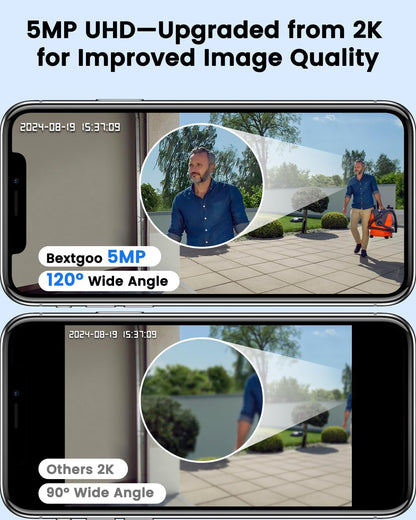 Bewakingscamera WiFi voor Buiten, Bextgoo 5MP Outdoor Home Beveiligingscamera met 64G TF-kaart, 2,4/5G WiFi, 360° Automatische Bewakingscamera, Bewegingsdetectie-meldingen, Kleuren Nachtzicht, 2 Stuks