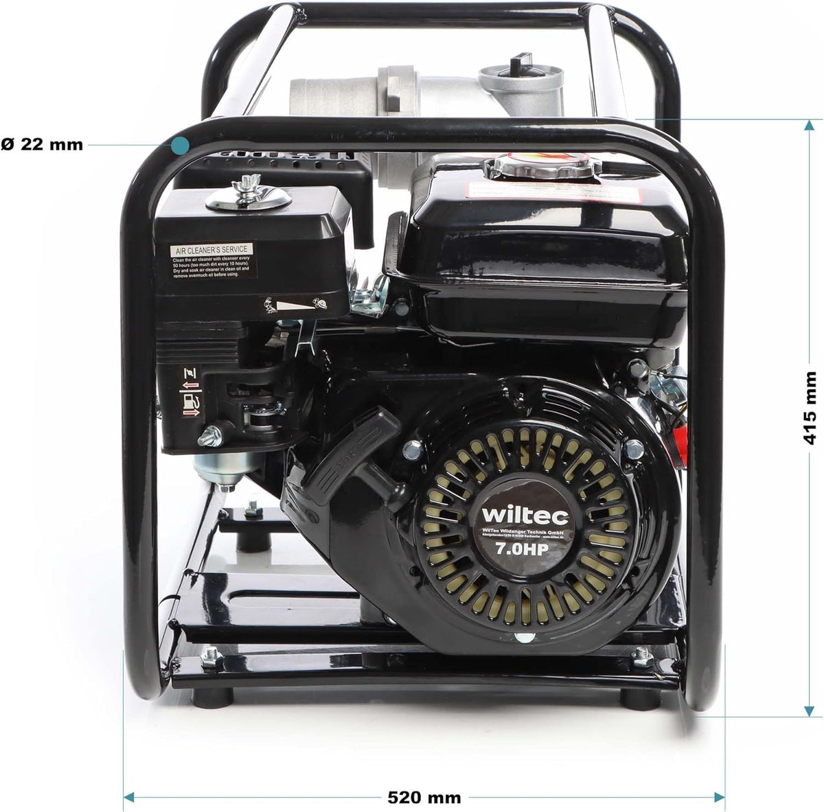 Wiltec benzine vuilwaterpomp 4 kW 48.000 l/h met 4-takt motor, afvoerpom met 28 m opvoerhoogte, waterpomp tuinpomp met 80 mm (3") aansluiting