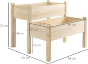 Outsunny verhoogd bed, 2 verdiepingen, koud frame, kruidenbed, plantenbak met 8 afvoergaten, massief hout, naturel, 86 x 85 x 72 cm