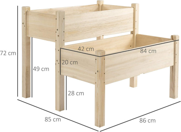 Outsunny verhoogd bed, 2 verdiepingen, koud frame, kruidenbed, plantenbak met 8 afvoergaten, massief hout, naturel, 86 x 85 x 72 cm