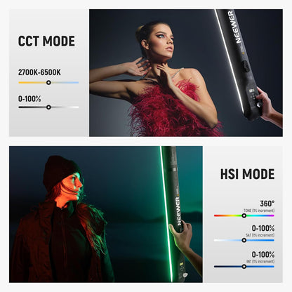 Neewer BASICS 30W Handheld RGB Vullicht 35.5"/90cm, Draagbare Opblaasbare TPU Verlichting 5000mAh Type C 45W in/30W Out, 3000Lux 17 Effecten 2700-6500K CRI95 voor Studio Fotografie Video Opname, GC30C