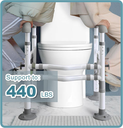 supregear Toiletsteun voor Ouderen en Gehandicapten, in Hoogte en Breedte Verstelbaar, Antislip Handgrepen met Zuignappen, Past op Meeste Toiletten, Eenvoudig te Installeren, Lichtgrijs