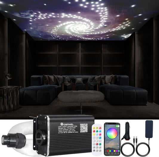 Twinkle Fiber Optic Lights Star hemelset, Smart APP/afstandsbediening / geluidsactieve RGBW led-lichtmachine, 450 stuks, 3 m (0,75 mm + 1,0 mm) gemengde vezelstrengen voor plafondverlichting thuis