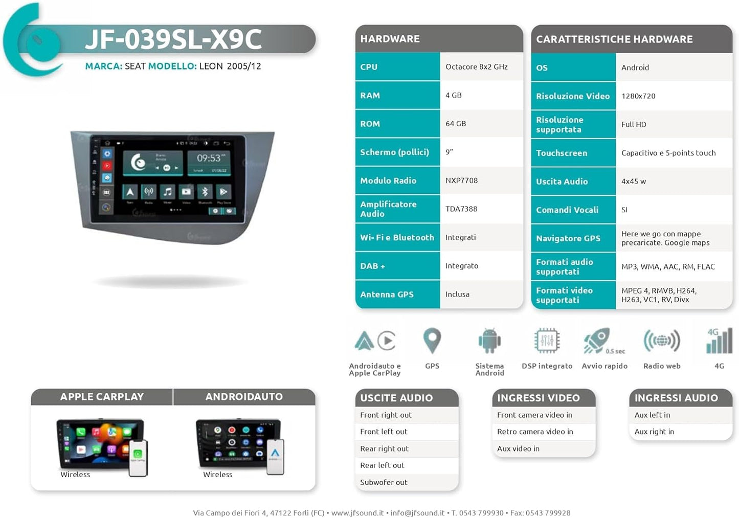 Autoradio Seat Leon 2005-2012 – Navigatiesysteem – Multimedia Speler – Bluetooth Radio – Touchscreen Autoradio – 9-inch HD Scherm – Android Auto & CarPlay Support