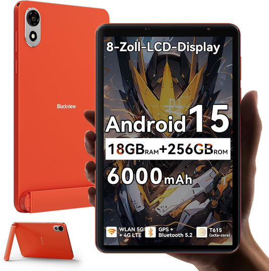 Blackview Zeno 1 8 inch tablet Android 15 90Hz 800 x 1280 – ultra licht en compact gaming, T615 8 Core AI Chip, 18 GB RAM + 256 GB ROM (2 TB TF)/4G LTE + WiFi5G/Face ID/6000 mAh/8 MP + 8 MP/Widevine