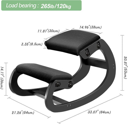 Predawn Ergonomische kniestoel voor zitcorrectie, kniekruk, kruk voor thuis, meditatie, houten en linnen kussen, rugpijn, nekpijn, verlichting en lichaamshouding (zwart)