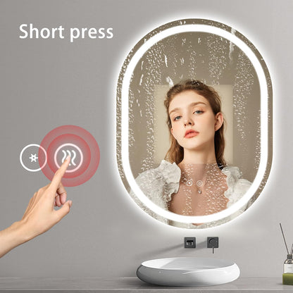 Sanitemodar LED Bathroom Mirror 60 x 80 cm, Oval Bathroom Mirror with Tricolor Light, Wall Mirror with Anti-Fog Touch Switch - QUORE