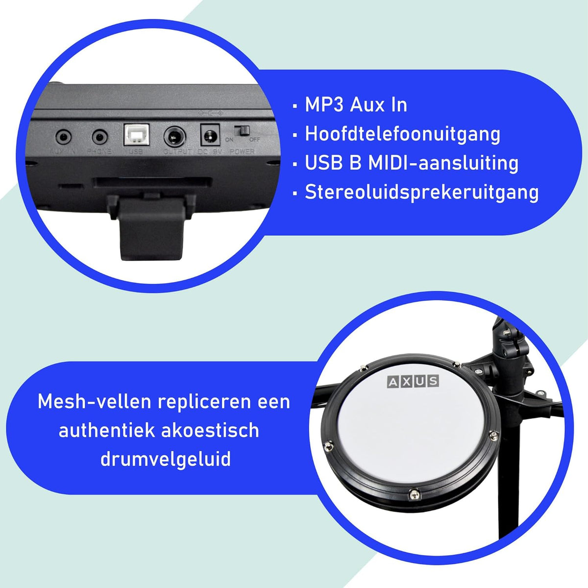 Axus AXK4 Electronic Drum Kit Starter Pack Voor Beginners Met Stille Mesh Drumkussens, Sticks, Ontlasting En Hoofdtelefoon