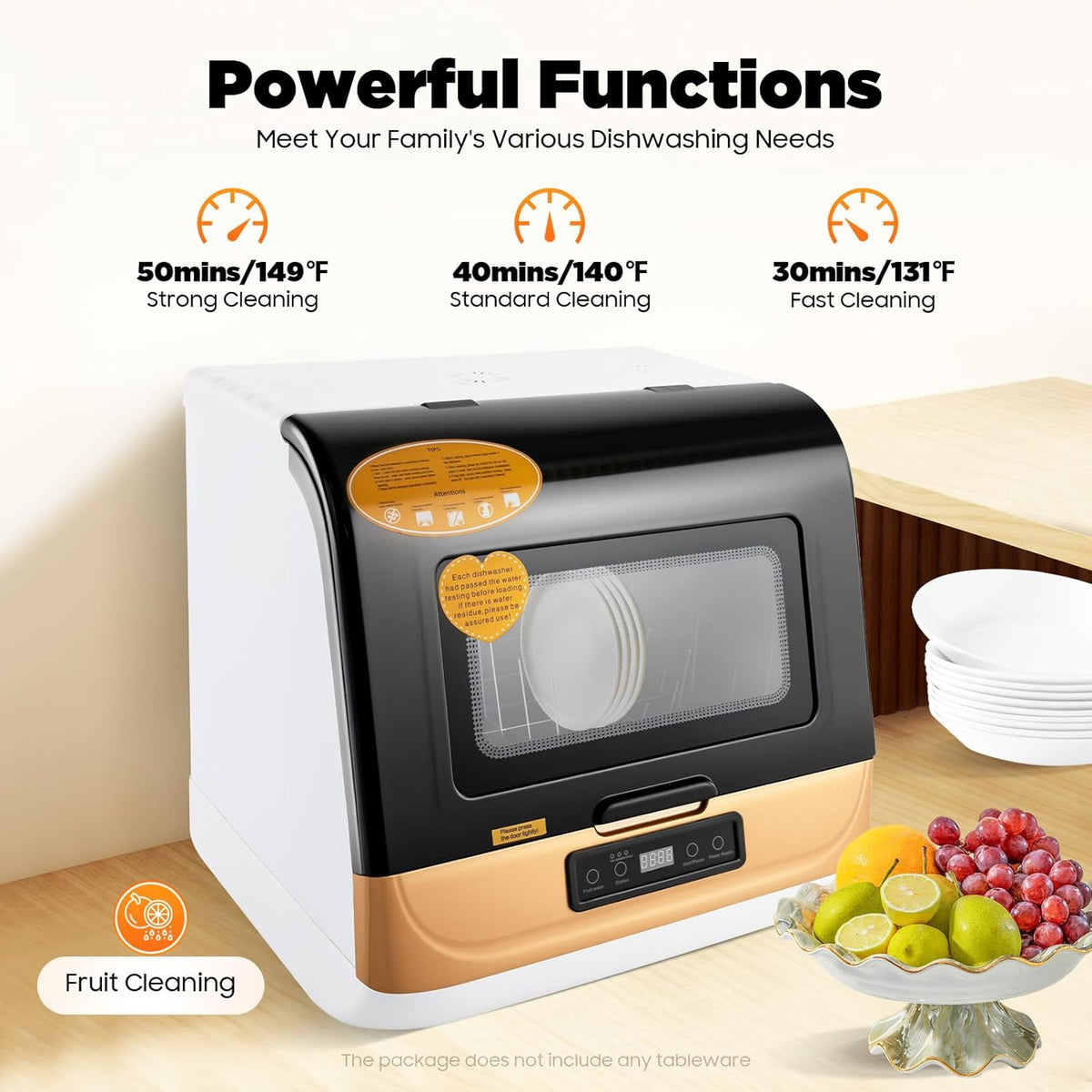 800 W Tabletop Dishwasher with 3 Programs for 12-20 Crockery Parts, 360° Spray Machine, Mini Dishwasher for Home, Motorhome, Gold