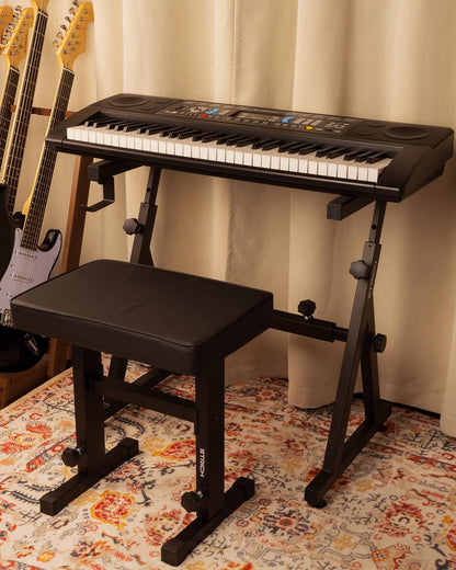 Keyboardstandaard En Pianobank Set Zwart – Pianobank, Pianokruk, Pianostoel, Digitale Pianostandaard – Verstelbaar In Hoogte En Breedte – Geschikt Voor 54 Tot 88 Toetsen