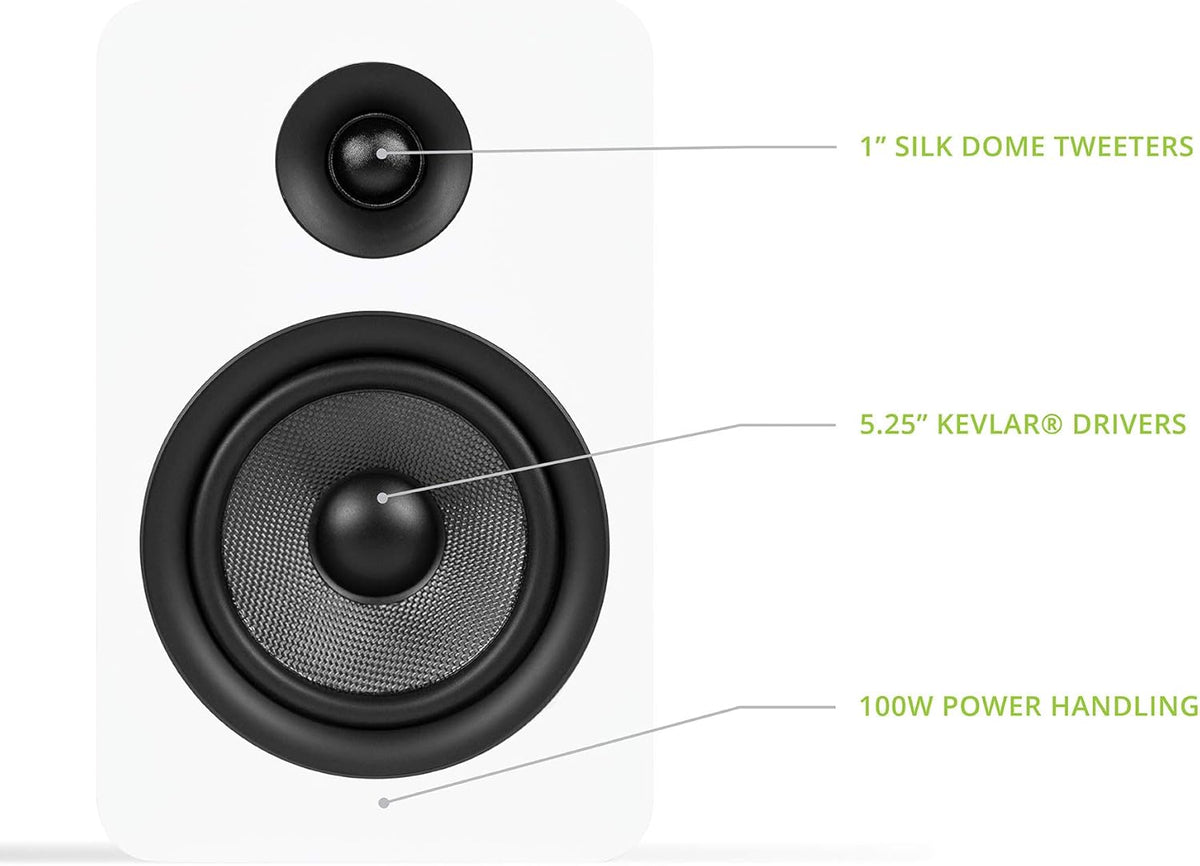 Kanto YU Passive 5.25" Passive Bookshelf Speakers with 1" Silk Dome Tweeter | External Amplifier Required | Pair | Matte White