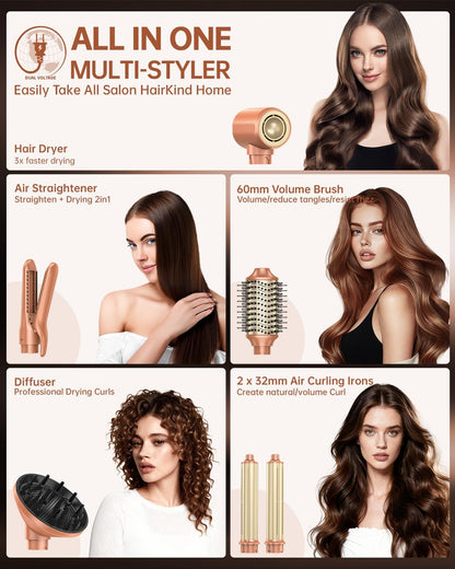 Airstyler 7-in-1 Mokka – Multistyler – Föhnborstel – Warmeluchtborstel – Automatische Krultang – 110.000 Omw/Min – 30 M/S