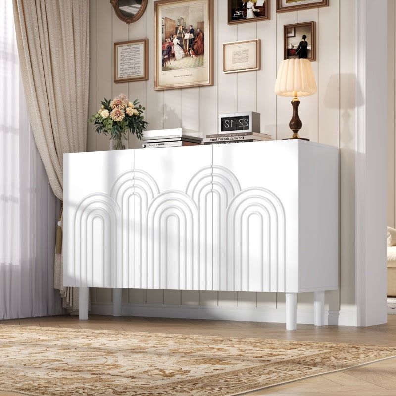 Sideboard – Dressoir – Opbergkast – Kast – Kasten – Wit MDF – 120 x 38,5 x 79 cm – Verstelbare Planken & 16 cm Poten