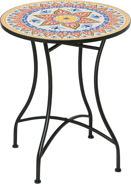 Outsunny garden table mosaic table round bistro table side table with mosaic sheet ceramic metal red + blue + white Ø60 cm - QUORE