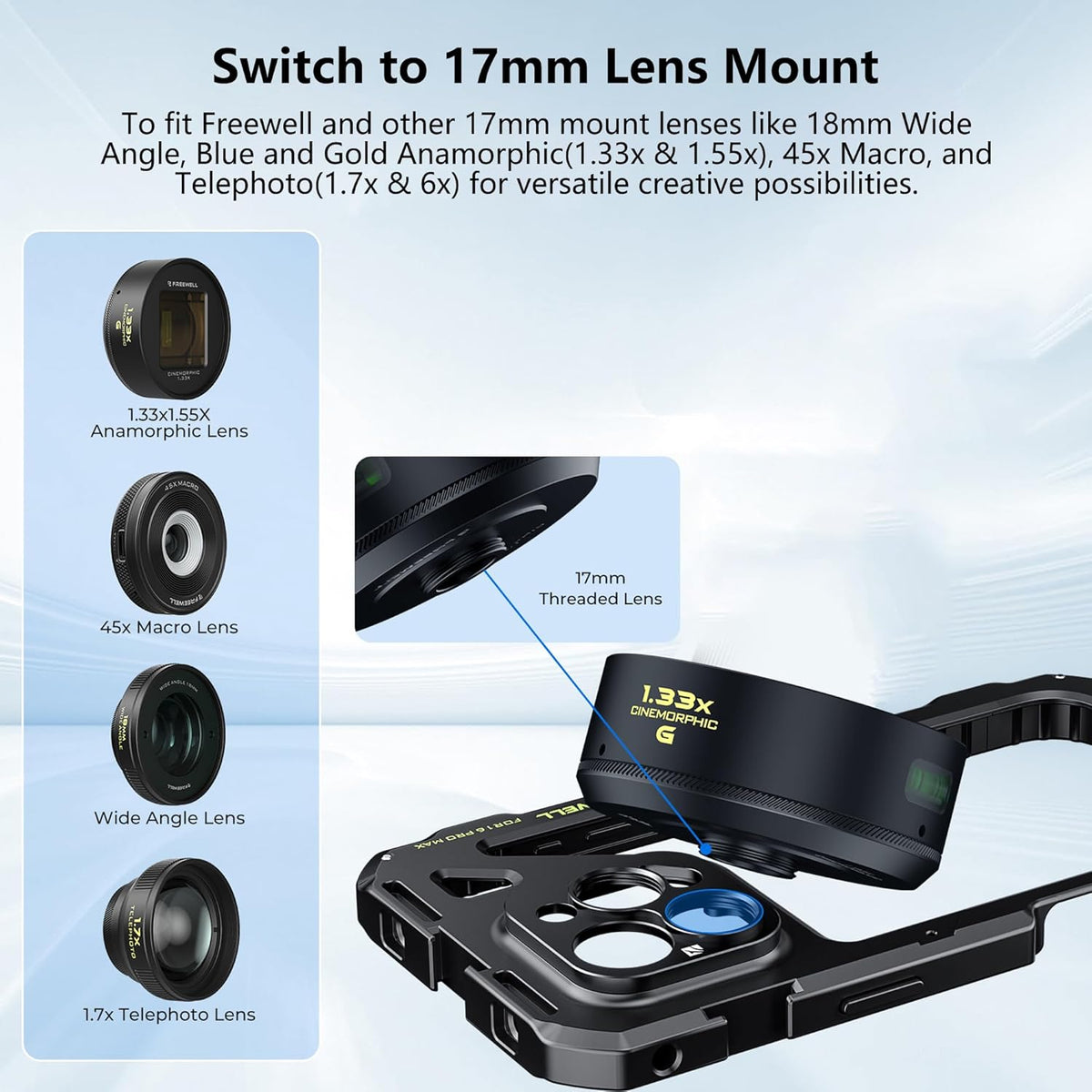 Freewell Genius Rig Cage voor iPhone 16 Pro Max - gereedschapsvrije installatie, multifunctioneel statief en monopod handgrepen, Bluetooth-afstandsbediening
