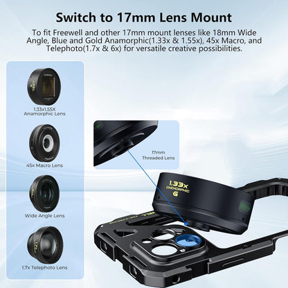 Freewell Genius Rig Cage voor iPhone 16 Pro Max - gereedschapsvrije installatie, multifunctioneel statief en monopod handgrepen, Bluetooth-afstandsbediening