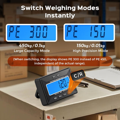 Bonvoisin Draadloze postweegschaal 450 kg met apart lcd-display, platform van roestvrij staal, dubbele stroomvoorziening met batterijen en net, kg/lb/oz/lb: oz, Tara/Hold/Countr-functie (450 kg GB)