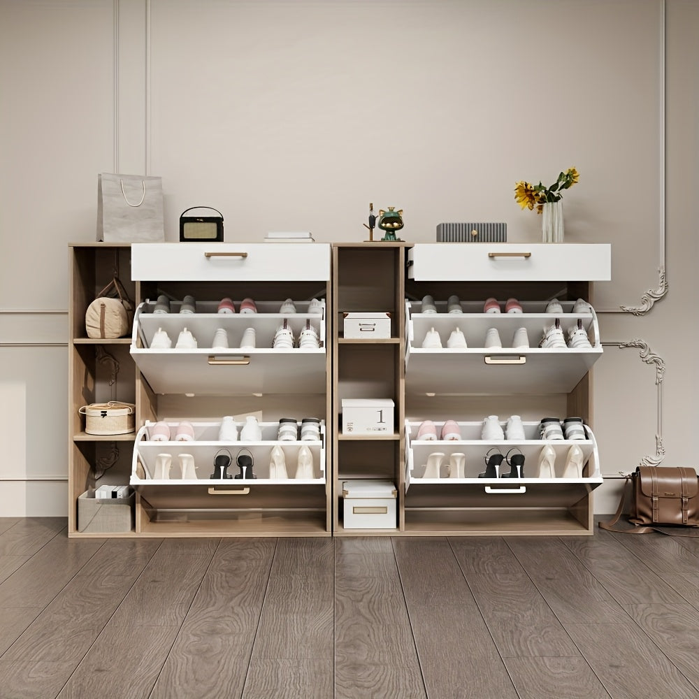 Schoenenkast – Schoenenrek – Schoenenopberger – Halmeubel – Schoenenbank – Wit Hardhout – 2 Flipladen Met Verstelbare Panelen – Geschikt Voor 12-15 Paar Schoenen