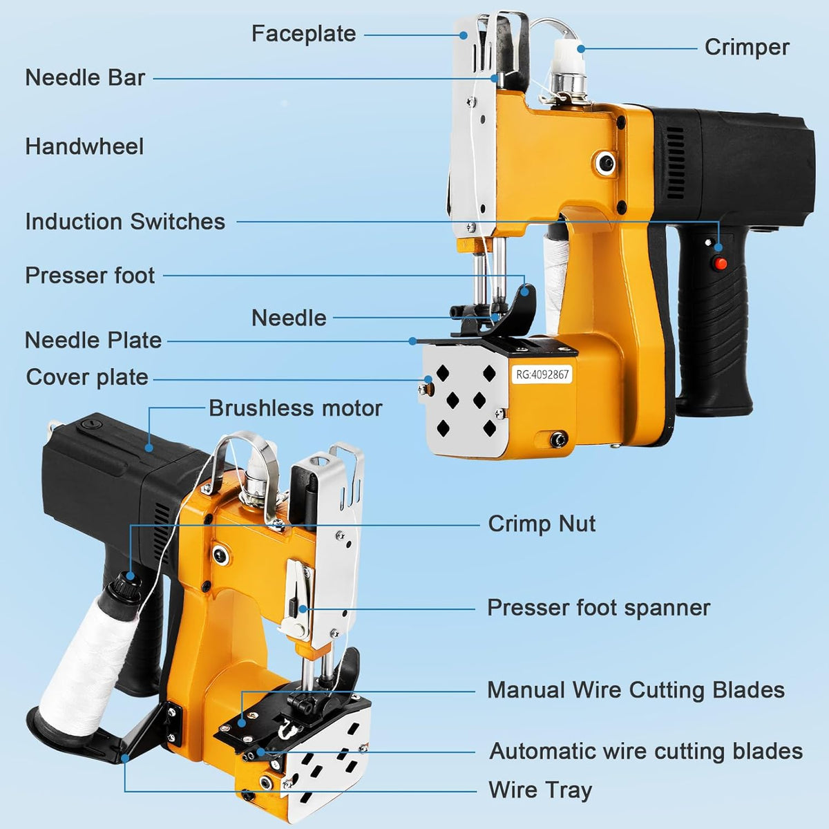 Elektrische Zaknaaimachine – Zakkensluitmachine – Tasnaaimachine – Verpakkingsmachine – Handheld Naaimachine – Instelbare Steeklengte 5-10 Mm – Automatisch En Handmatig Draadafsnijden