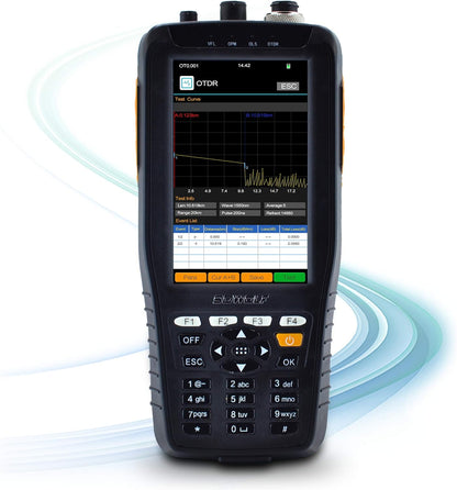 1310/1550nm 22/20dB handheld 4in1 mini OTDR + VFL+OPM+OLS 4 inch touchscreen 60 km glasvezel tester/glasvezel tester/optische tijdbereik-reflectometer met SC(APC) + FC(APC) + FC naar