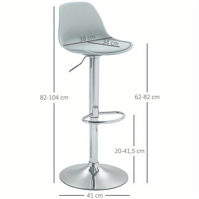 Barstoel – Barkruk – Barstoel Kruk – Keukenstoel – Barstoelen Set van 2 – Verstelbaar – 360° Draaibaar – Kunstleer – Stalen Frame – Met Rugleuning – Grijs