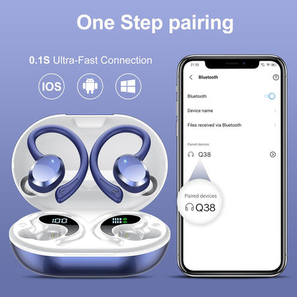 sprtoybat Bluetooth hoofdtelefoon, draadloze Bluetooth 5.4 met 4 ENC Noise Cancelling Mic, draadloze hoofdtelefoon, 68 uur speeltijd, led-display, IP7 waterdichte oordopjes, touch-control