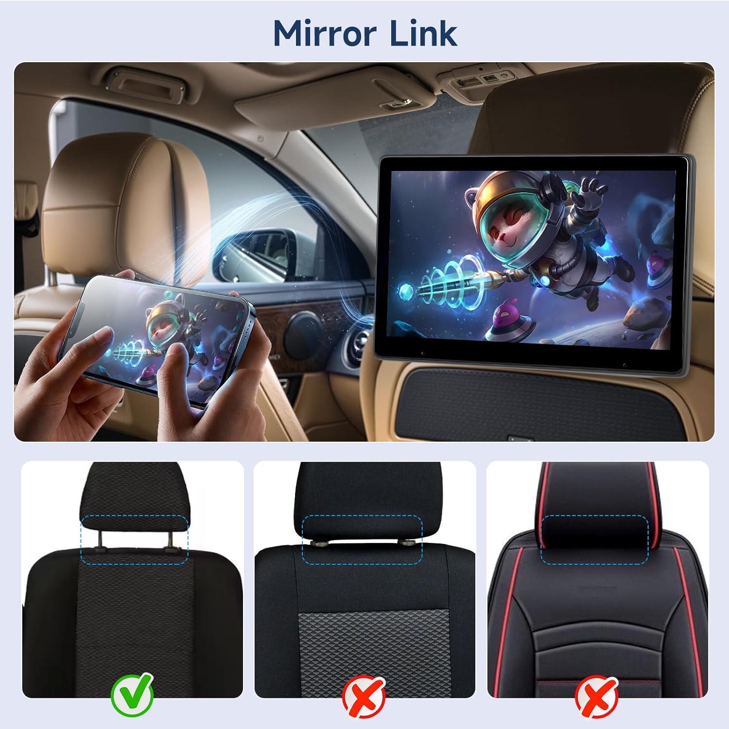 Hodozzy 10.1 Inch Car Headrests Video Player, Car Rear Seat TV with IPS Touch Screen, Car Headrest Screen with CarPlay Android Auto MirrorLink, Bluetooth/FM/USB/AUX/64GB TF Card - QUORE