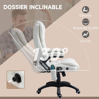 Massage- En Verwarmde Bureaustoel – Bureaustoel – Ergonomische Stoel – Kantoormeubel – Werkstoel – Verstelbare Hoogte en Rugleuning – Ingebouwde Massage- En Verwarmingsfunctie – 360° Draaibaar – Polyesterstof Wit
