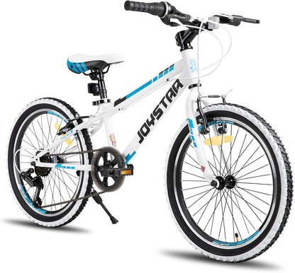JOYSTAR Lubbock Kinderfiets, 20, 24 inch, voor jongens en meisjes van 7 tot 12 jaar, hardtail mountainbike voor kinderen, met 1 versnellingen/7 versnellingen, witte wand-knbby-banden, kinderfiets