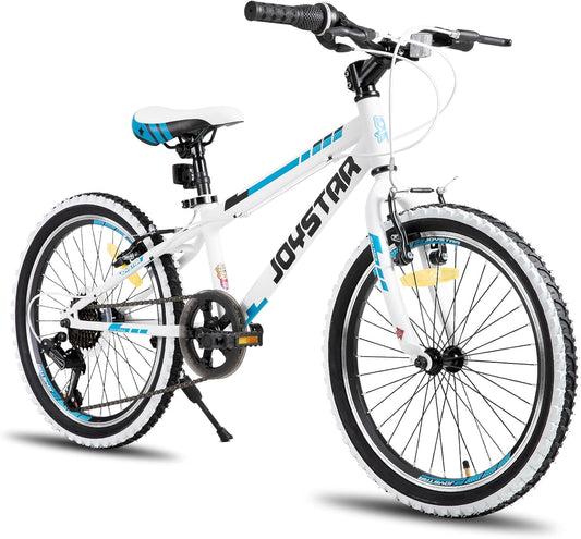 JOYSTAR Lubbock Kinderfiets, 20, 24 inch, voor jongens en meisjes van 7 tot 12 jaar, hardtail mountainbike voor kinderen, met 1 versnellingen/7 versnellingen, witte wand-knbby-banden, kinderfiets