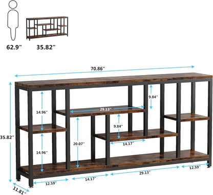 Tribesigns Console Sofa Table, 180cm Extra Long Table Behind Sofa with Storage Shelves, 3-Tier Industrial Narrow Entrance Hallway, Accent Table for Living Room, Rustic Brown