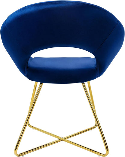 Eetkamerstoelen – Stoelen – Bureaustoelen – Velvet Stoelen – Armstoelen – Set Van 4 Blauw – Luxe Fluwelen Bekleding – Goud Metalen Frame