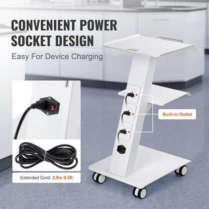Werkwagen – Werktafel – Trolley – Servicewagen – Medische Trolley – 3-Laags Metaal – Geïntegreerd Stopcontact